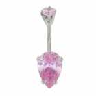 Belly bar with Pink jewels