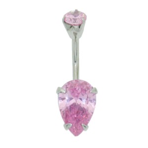 Belly bar with Pink jewels