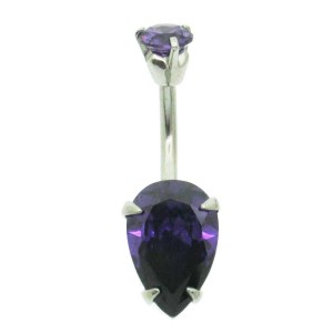 Belly bar with Amethyst colour jewels 