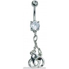 Handcuffs Dangly Belly Bar-Clear