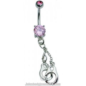 Handcuffs Belly Bar-Pink