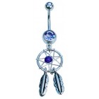 Dangle Dream catcher belly bar with purple jewels