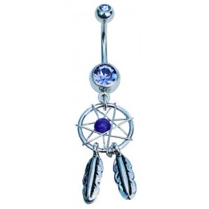 Dangle Dream catcher belly bar with purple jewels