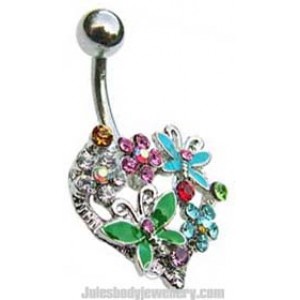 Belly Bar with Heart,Butterfly and Flowers