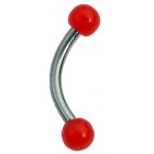 Steel Eyebrow Bar with Red Acrylic Balls