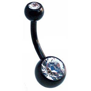 Black PVD Steel Belly Bar - Clear Jewels