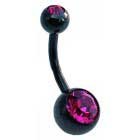 Black Steel Belly Bar - Fuchsia Jewels