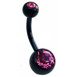 Black Steel Belly Bar - Pink Jewels