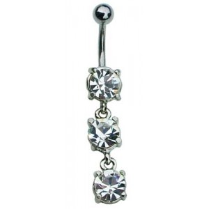 Dangly Belly Bar with Triple Jewelled Drop