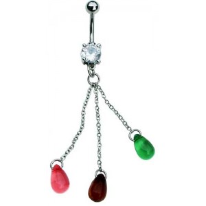 Belly Bar with Coloured Stone Effect Drops