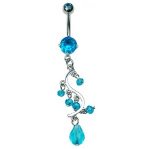 Blue Jewelled Dangle Belly Bar