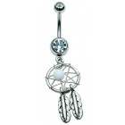 Dream Catcher Dangly Belly Bar - White