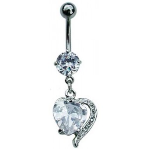 Belly Bar with Clear Heart Dropper