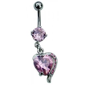 Belly Bar with Pink Heart Dropper