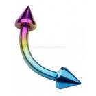 Rainbow Titanium Eyebrow Bar with Spikes