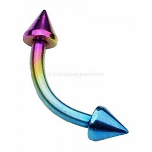 Rainbow Titanium Eyebrow Bar with Spikes