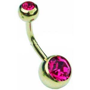 Gold PVD 316L Belly Bar - Fuchsia