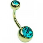 Gold PVD 316L Belly Bar - Aquamarine