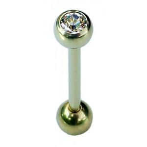 Gold PVD Tongue Bar - Clear Jewel