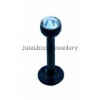 Black PVD Titanium Tragus Stud - Clear Jewel