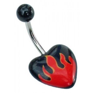 Heart Belly Bar with Flames 