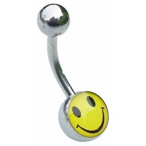 Smiley Logo Belly Bar - Surgical Steel