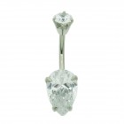 Belly bar with pear cut clear jewel 