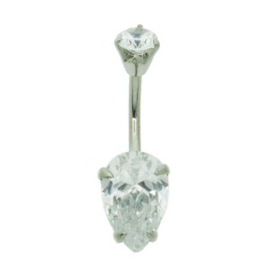 Belly bar with pear cut clear jewel 