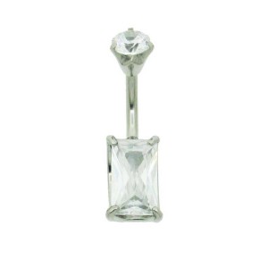 Clear Baguette cut crystal belly bar