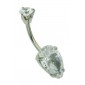 Belly bar with pear cut clear jewel 