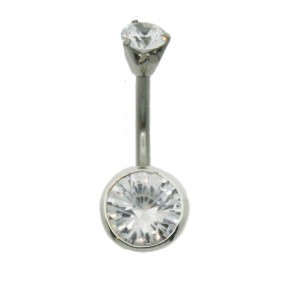 Round clear crystal, solid silver setting & top jewel 