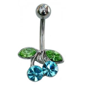 Cherry Belly Bar with Blue Jewel
