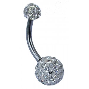 Clear Jewelled Disco Ball belly bar 