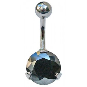 Belly Bar with Round Black Jewel
