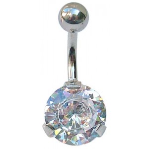 Belly Bar with Round Clear Jewel