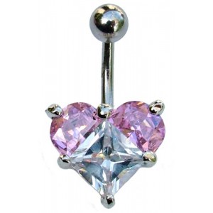 Belly Bar with Clear & Pink Heart