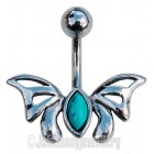 Butterfly Belly Bar with Blue Jewel 
