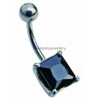 Belly Bar with Square Black Jewel