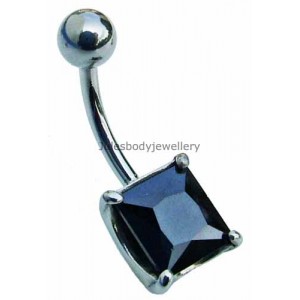 Belly Bar with Square Black Jewel