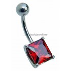 Belly Bar with Square Red Jewel