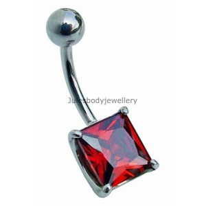 Belly Bar with Square Red Jewel
