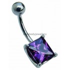 Belly Bar with Square Purple Jewel