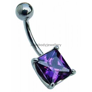 Belly Bar with Square Purple Jewel