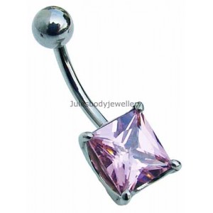 Belly Bar with Square Pink Jewel