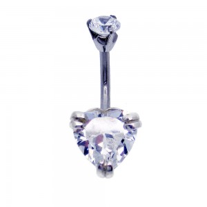 10mm Clear Heart belly bar with top jewel