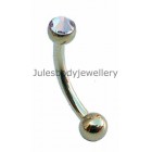 Gold PVD Surgical Steel Eyebrow Bar with Jewel.