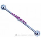 Industrial Piercing Bar with Pink Stones