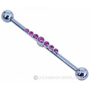 Industrial Piercing Bar with Pink Stones