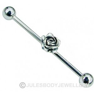 Industrial Piercing Bar with Rose