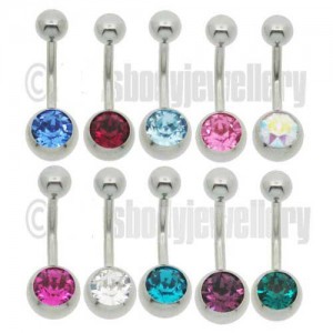 Single Jewelled belly bars-Surgical steel